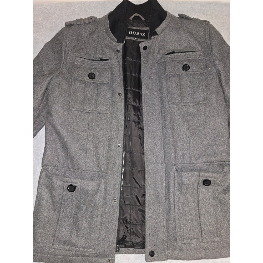 Guess Mens Gray Wool Blend Military Field Jacket Coat 113AB600 Medium